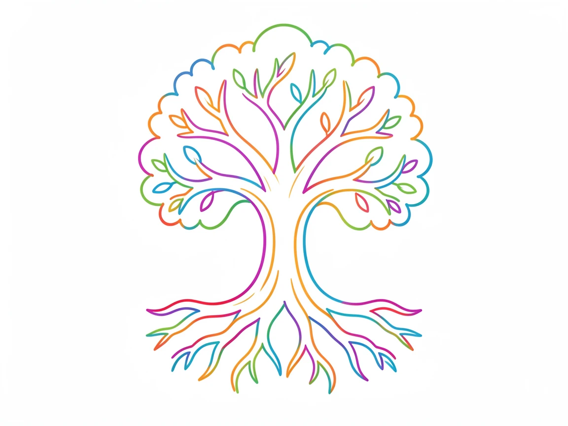 A tree with roots and branches mirrored perfectly, symbolizing balance.