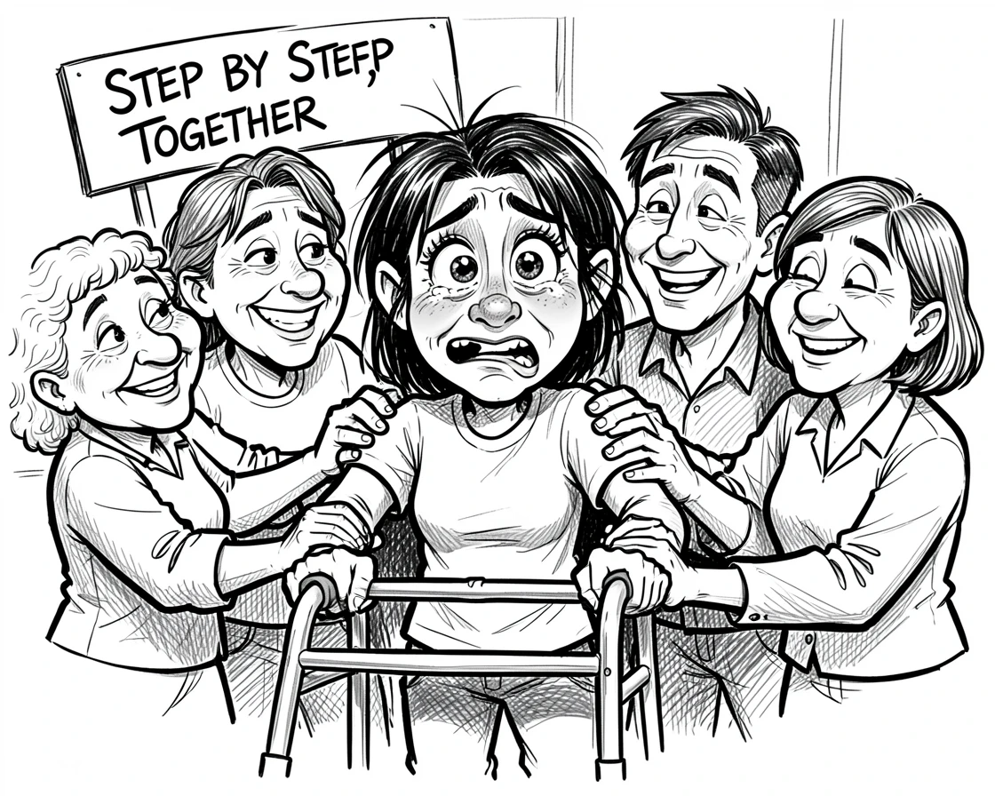 [Inspirational & Emotional Scenes] Touching, uplifting scene of a person learning to walk again with the support of loved ones, evoking deep emotion