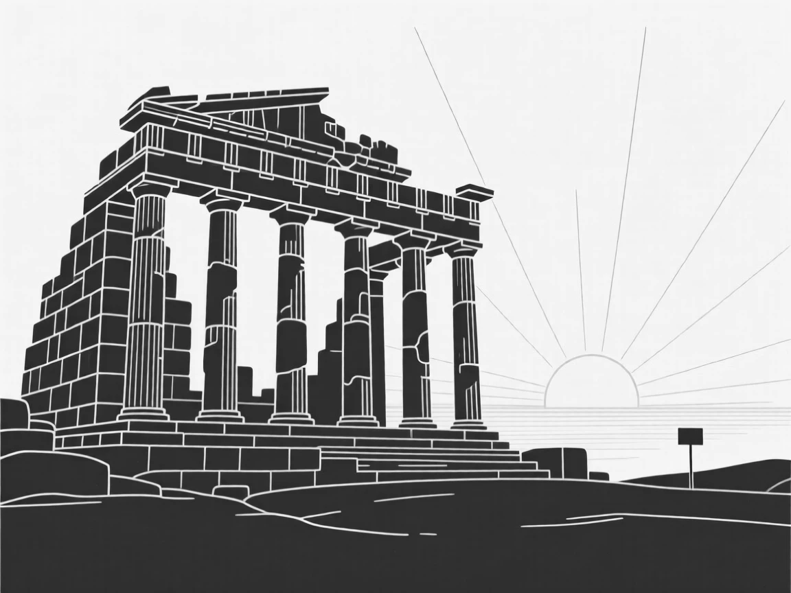 A famous ancient ruin silhouetted against a dramatic sunset