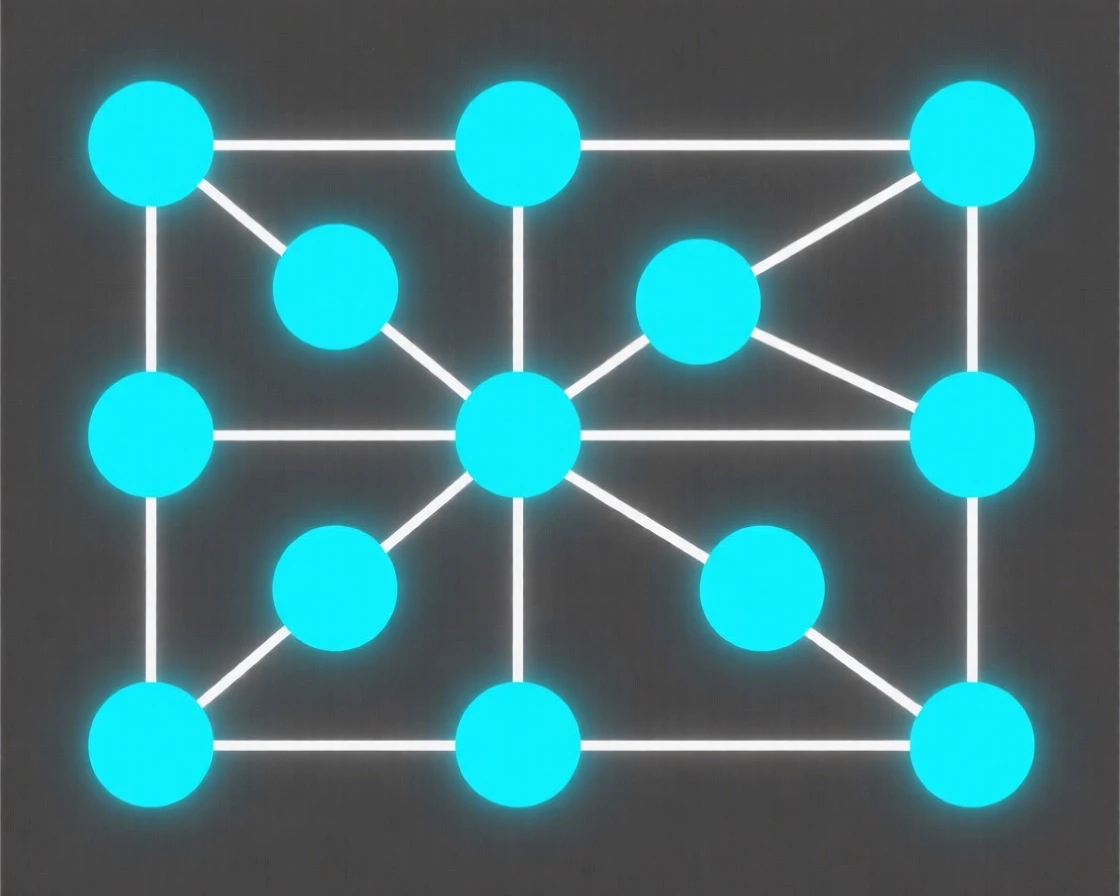 A network of glowing connected nodes representing data
