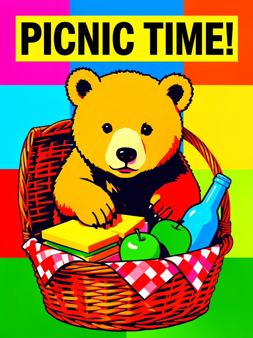 Bear cub raiding a picnic basket