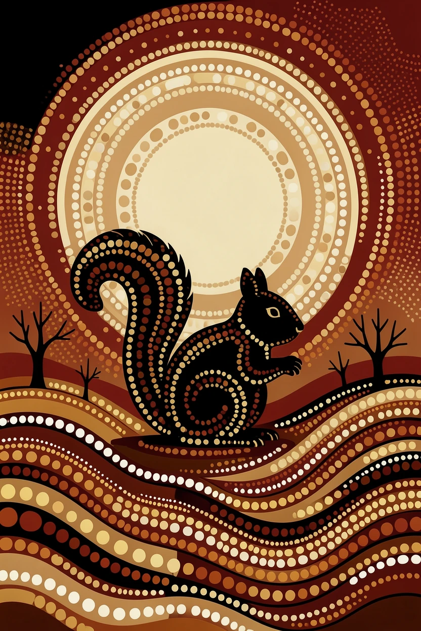 A squirrel silhouetted against the rising moon