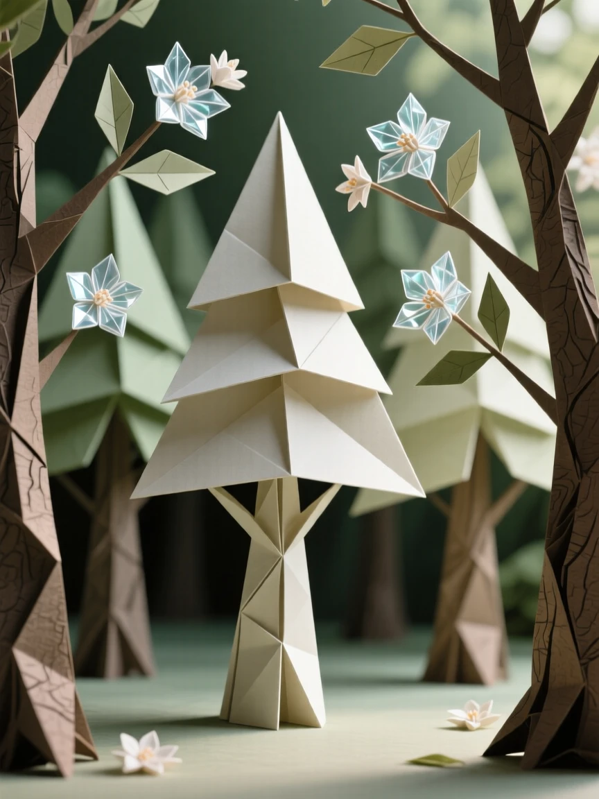 A hidden grove where trees bloom with tiny glass flowers that chime in the wind.
