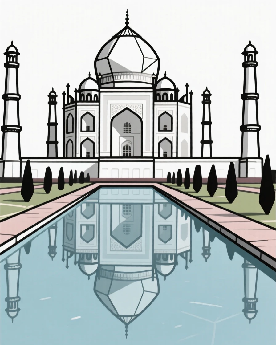 The Taj Mahal reflected in its garden pool