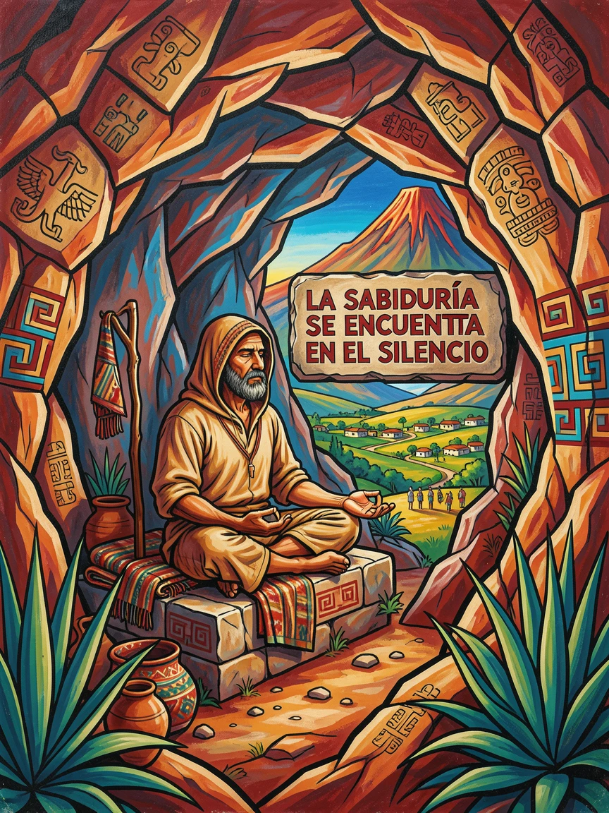 A hermit meditating in a secluded mountain cave