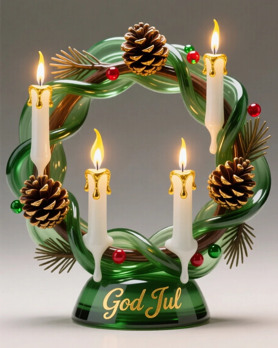 A traditional Scandinavian Yule wreath adorned with candles and pinecones, cozy and festive.
