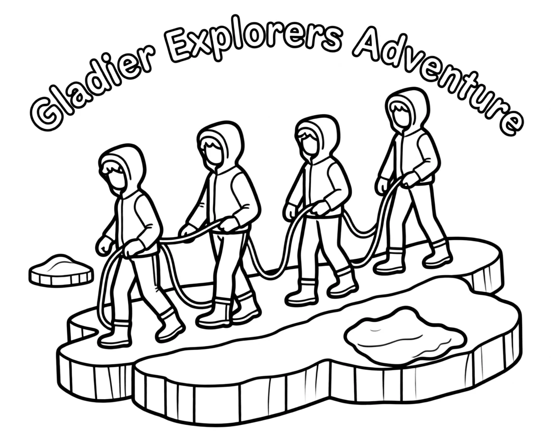 A group of explorers crossing an icy glacier with ropes