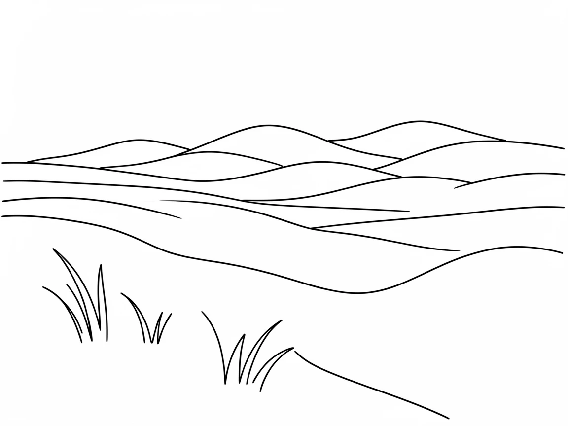 A quiet moorland stretching toward a distant range of hills