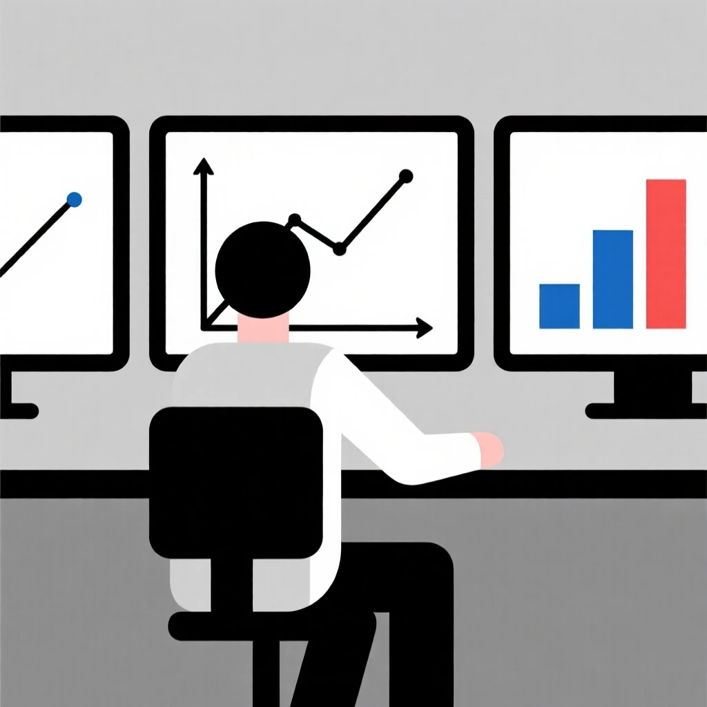 A person analyzing charts on multiple monitors