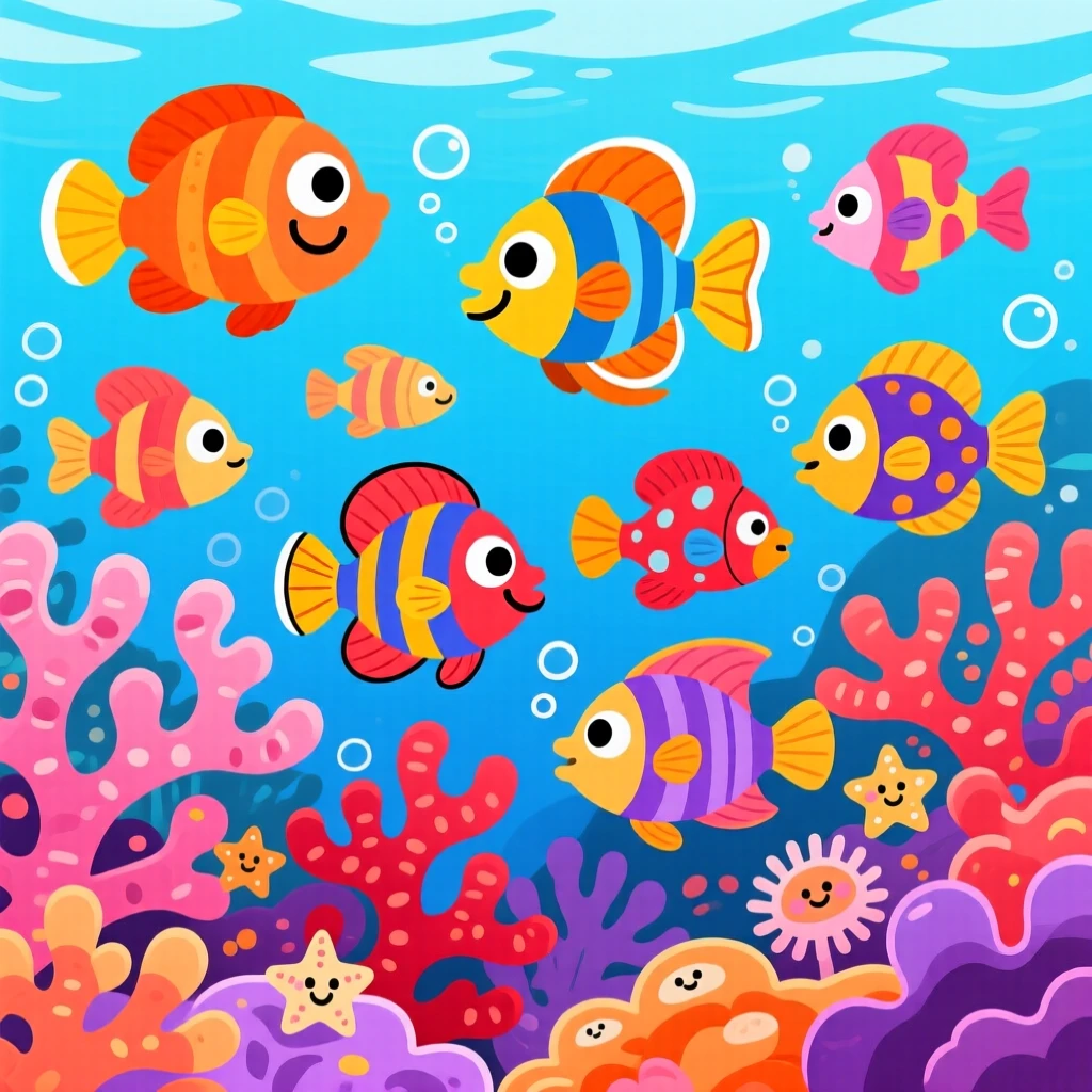 Colorful fish swimming above the coral of the Great Barrier Reef.
