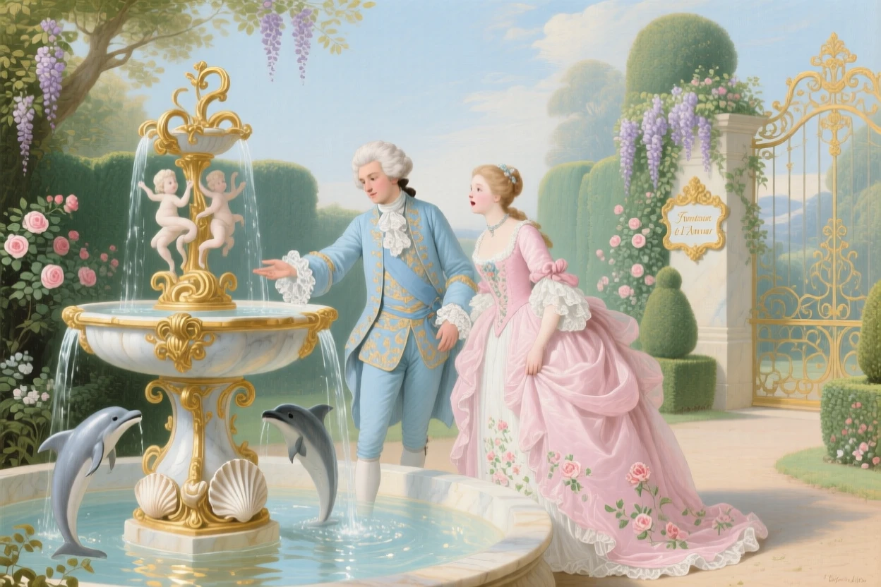 A prince presenting a new fountain to his beloved sister  