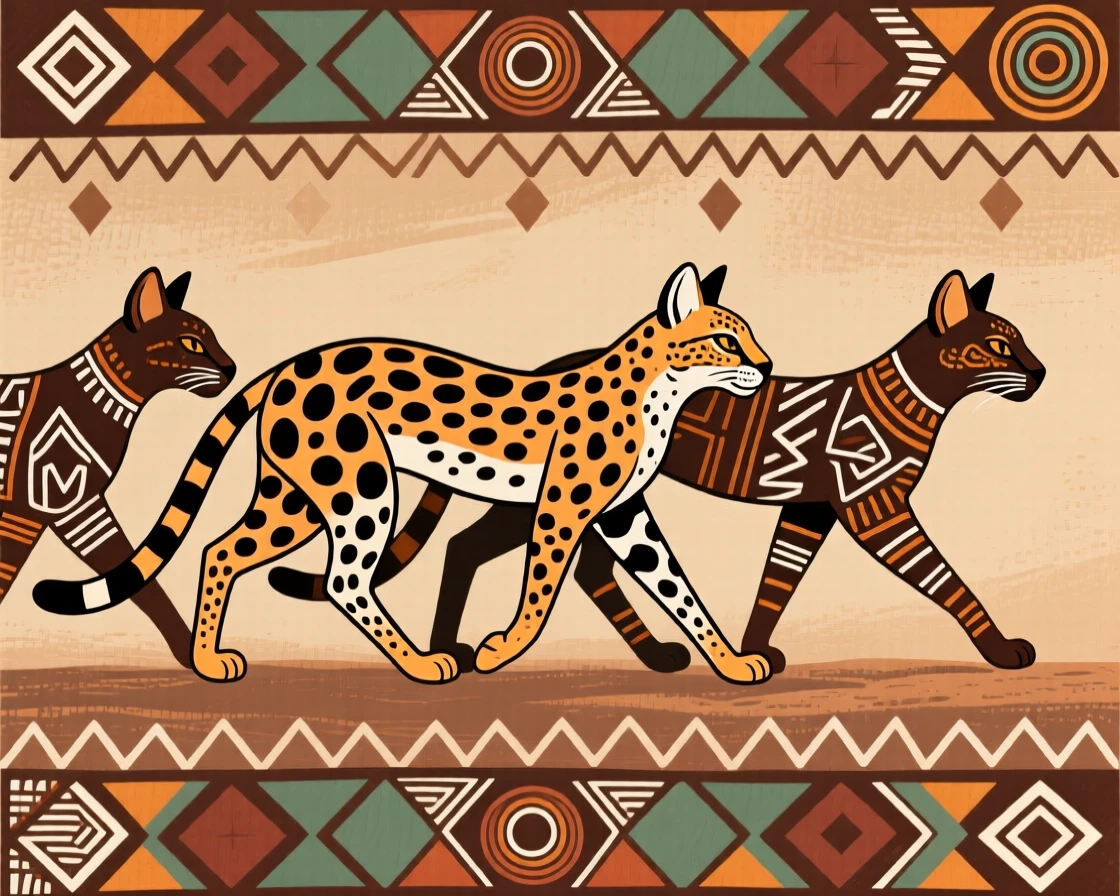 A serval moving in a slow migration line.