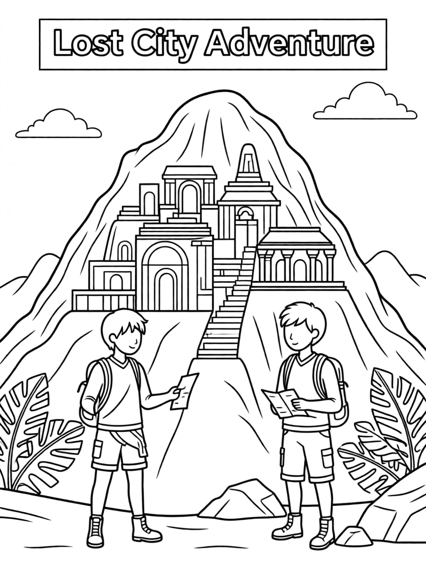 An adventurer discovering a lost city carved into a mountainside