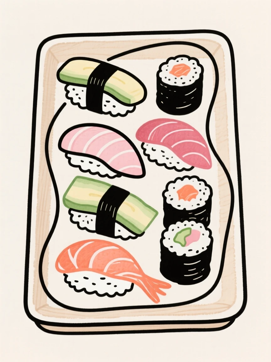 A tray of sushi and sashimi