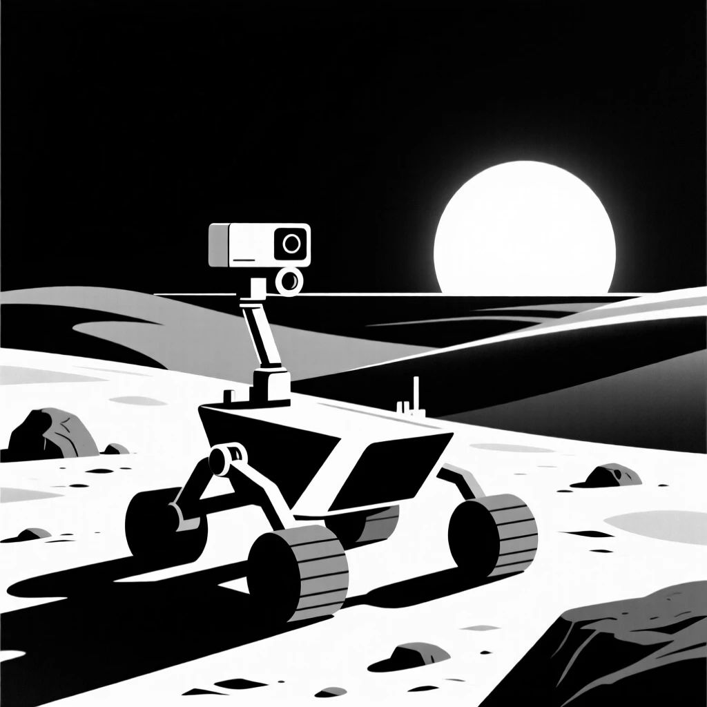 A rover capturing a sunset on a distant planet.