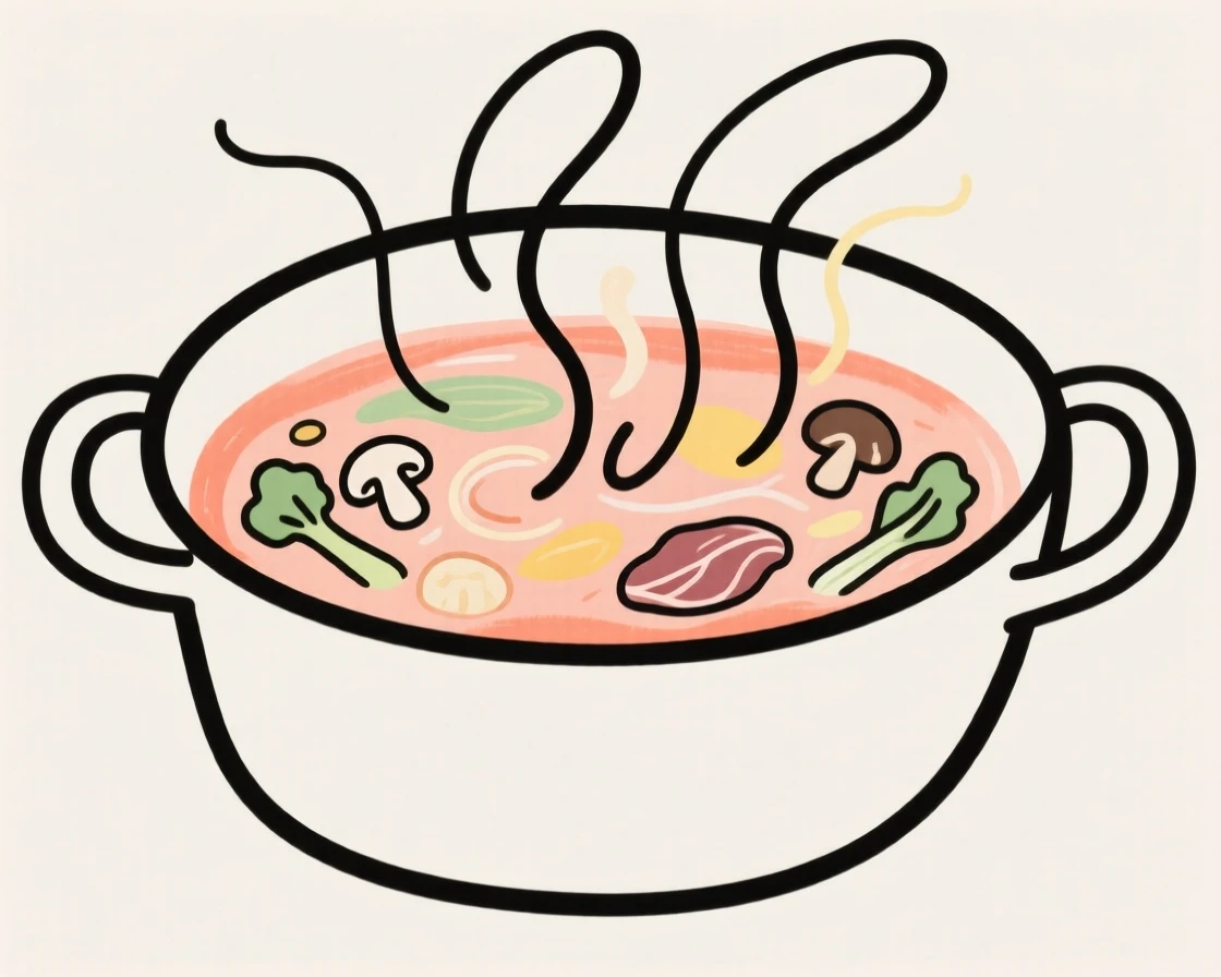A hot pot simmering with ingredients