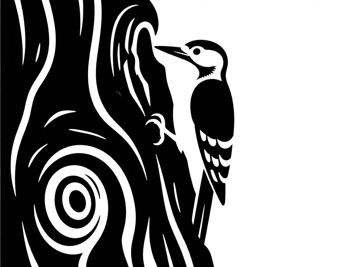 A woodpecker tapping at an old oak tree.
