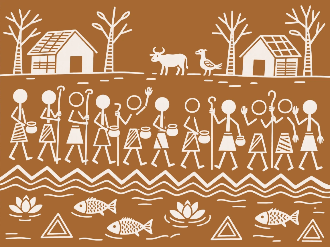 A group of pilgrims at the banks of a holy river.