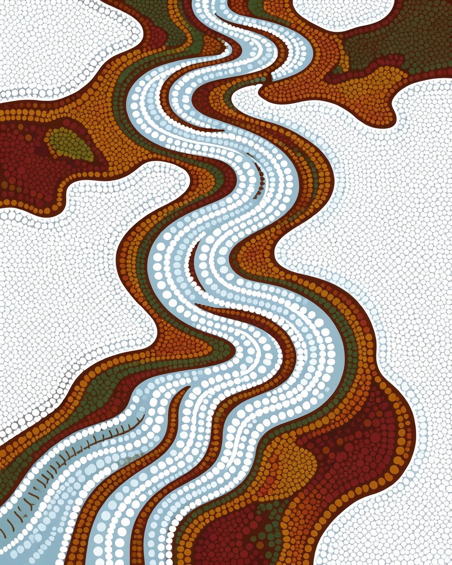 A winding river delta after a fresh snowfall