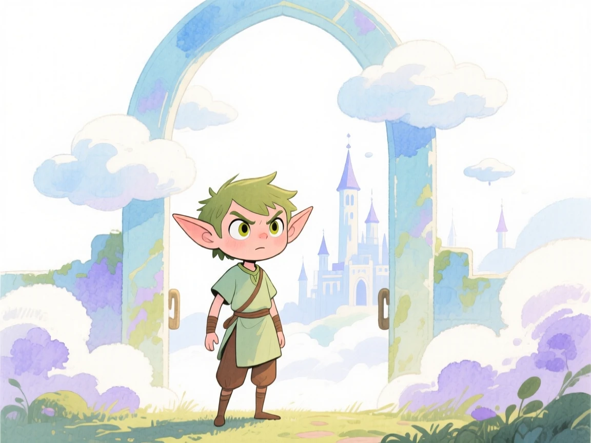 A forest elf standing guard at the gates of a cloud kingdom