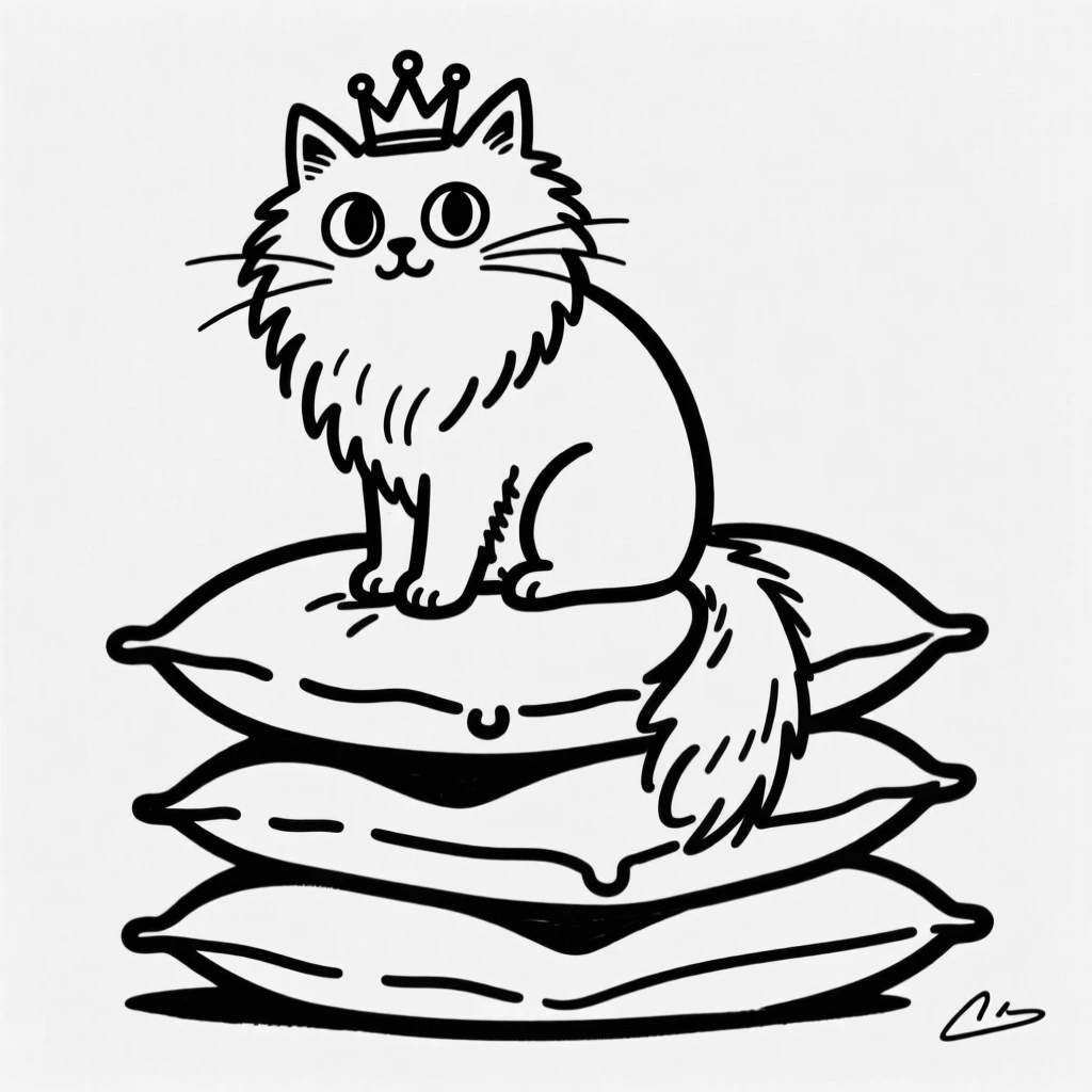 A persian cat perched proudly on a stack of pillows like a tiny king.