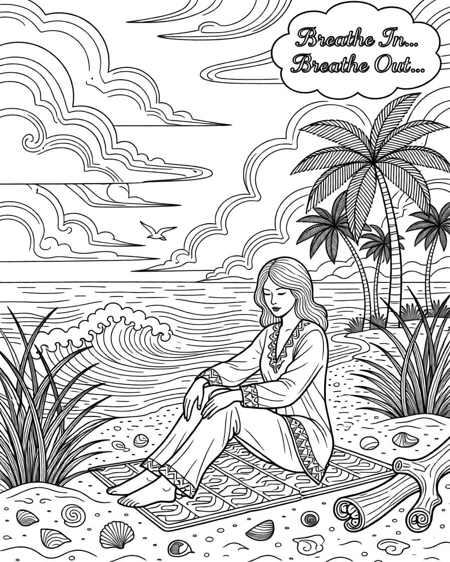 A breathing exercise scene with waves gently rolling ashore.