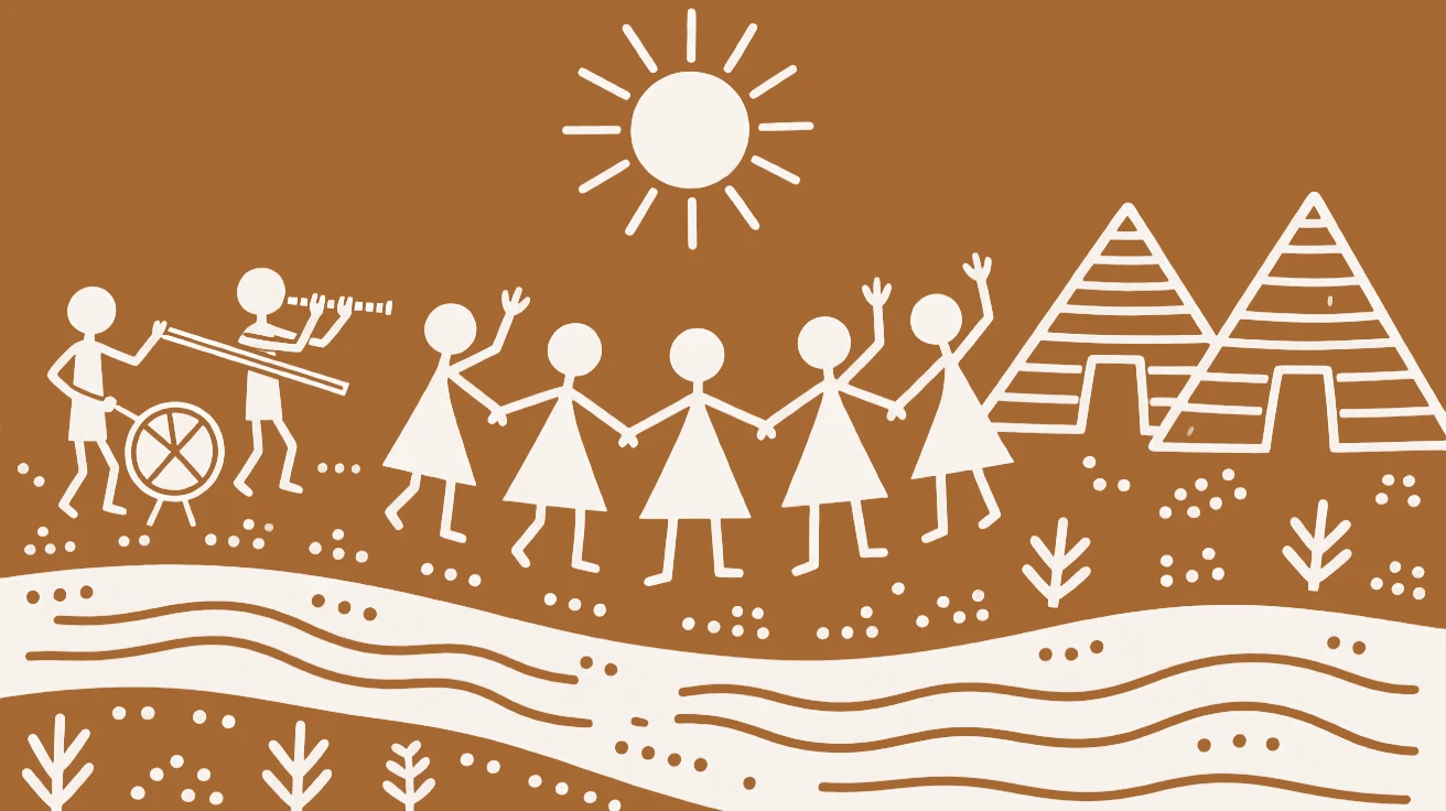 A group of dancers performing a ritual dance at the banks of a holy river.