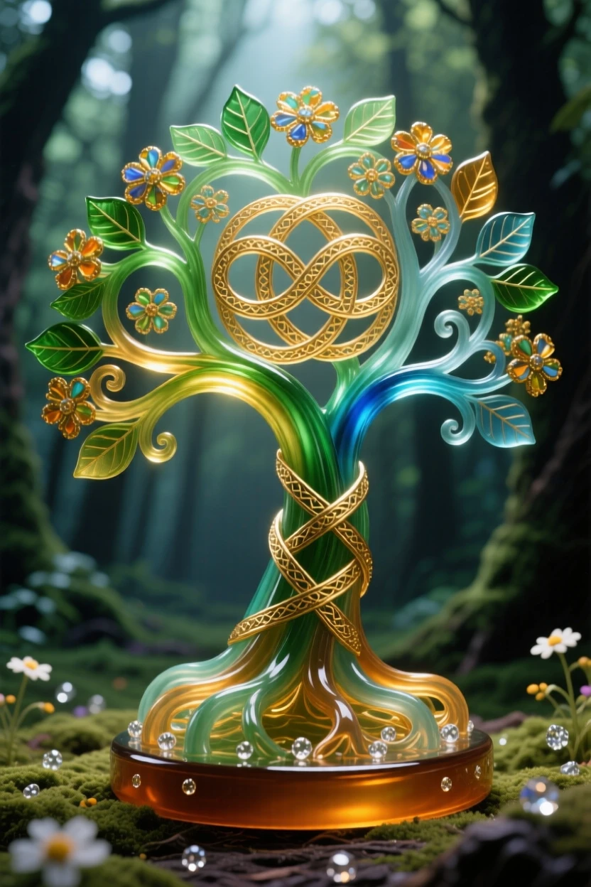A Celtic tree of life glowing softly in an ancient forest clearing, symbolic and mystical.