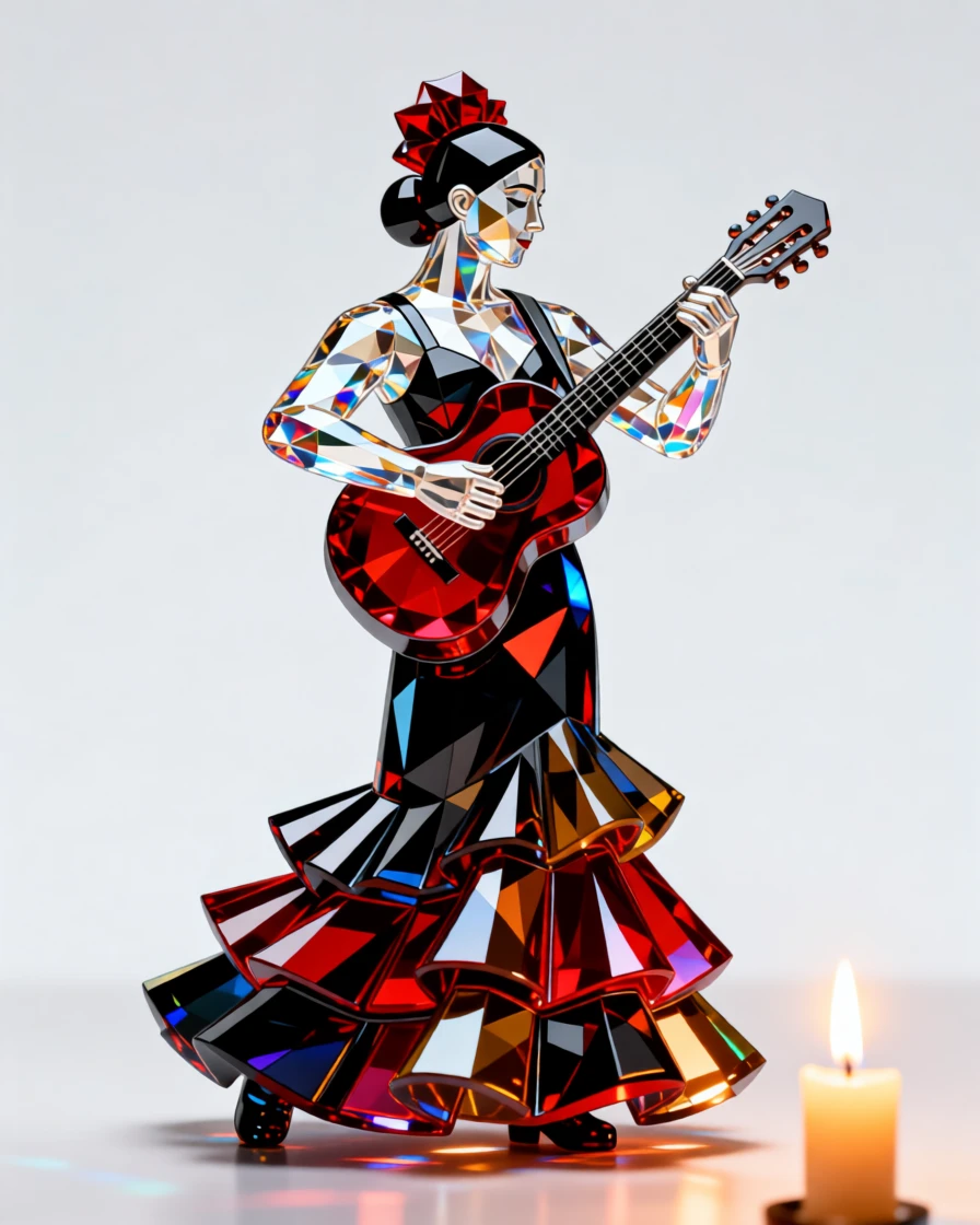 A vibrant Spanish flamenco guitarist performing passionately in candlelight.