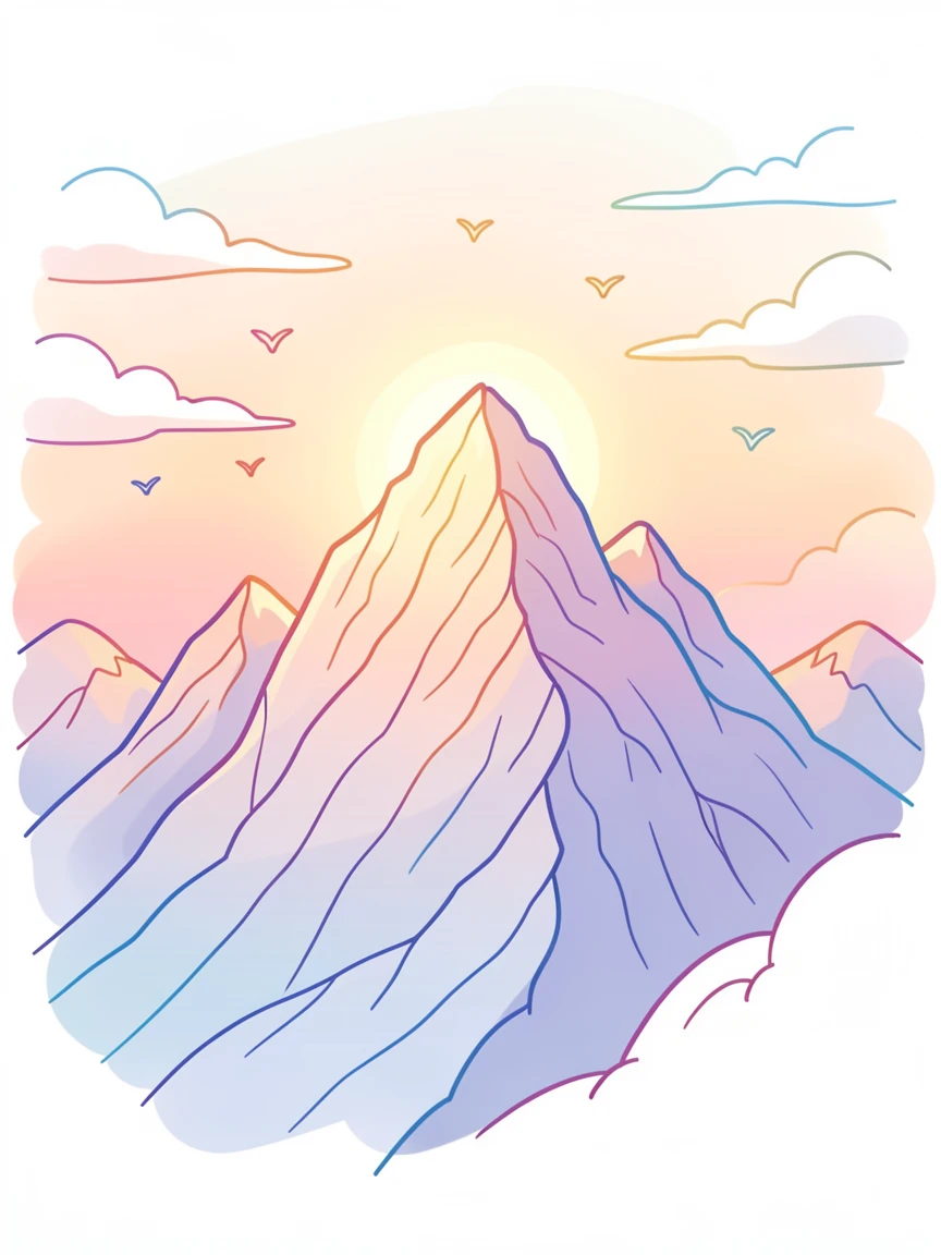 A mountain summit bathed in sunrise light after a long climbing trail.