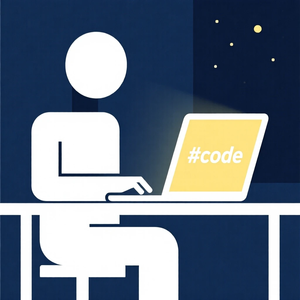 A person coding on a laptop late at night