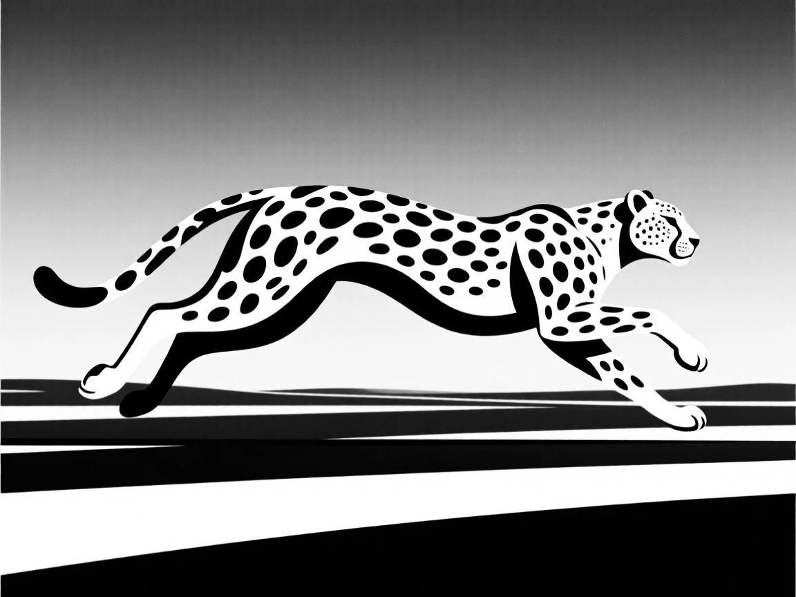 A cheetah mid-sprint grazing on an open plain.