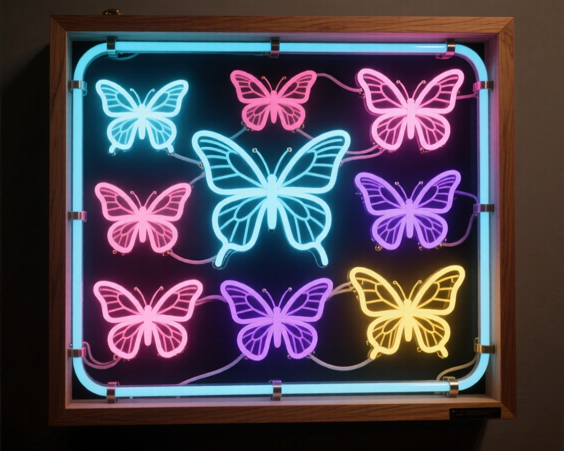 A collection of butterflies pinned and displayed in a wooden case.