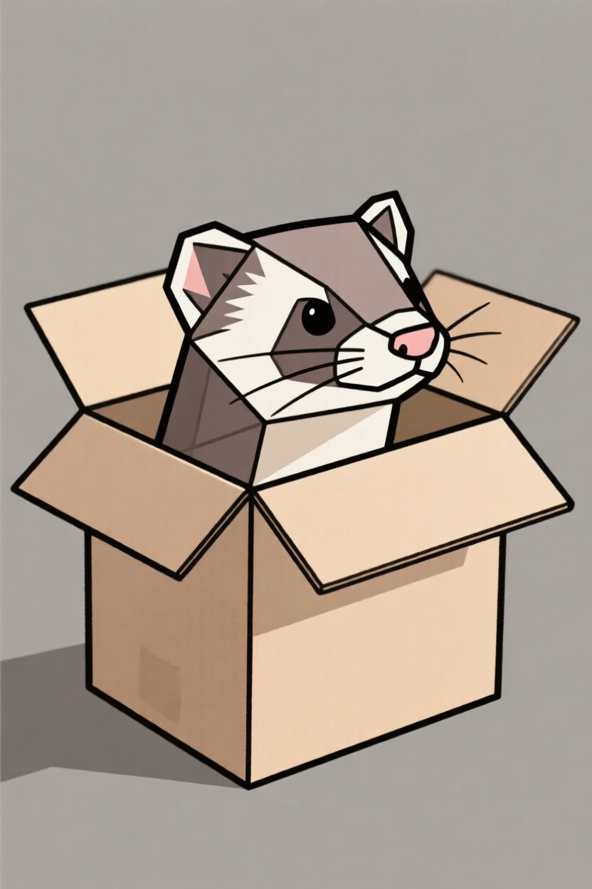 A ferret peeking out of a cardboard box