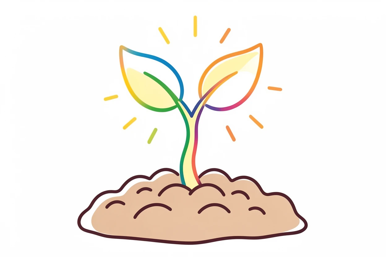 A single seedling sprouting from rich soil, reaching toward sunlight.