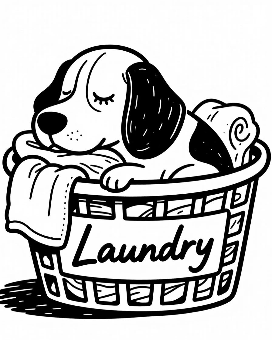 A beagle napping in a laundry basket full of warm clean towels.