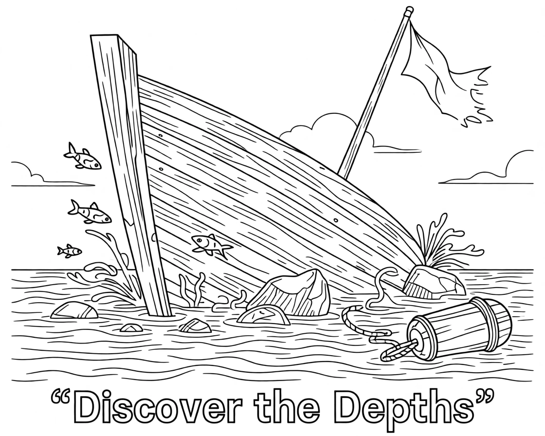 A shipwreck's bow jutting out of shallow water, with tiny fish darting between rock crevices.