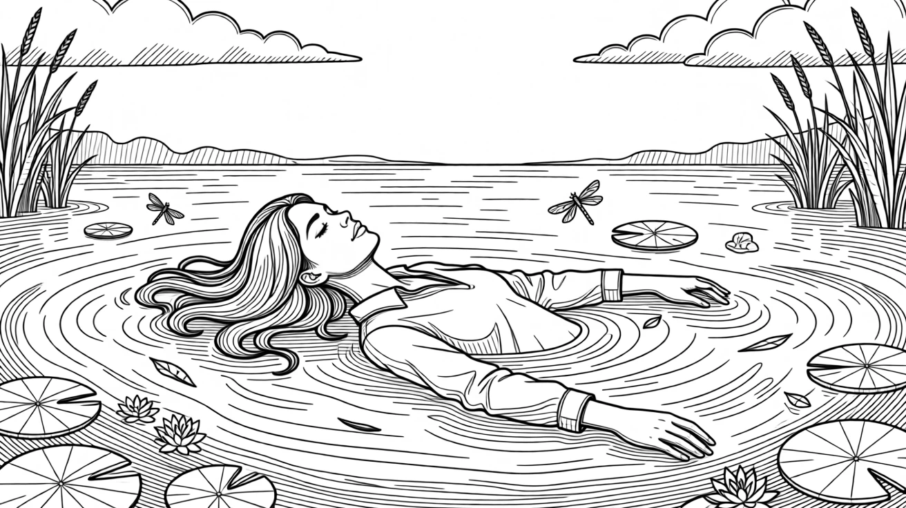 A person floating peacefully on their back in a calm lake.