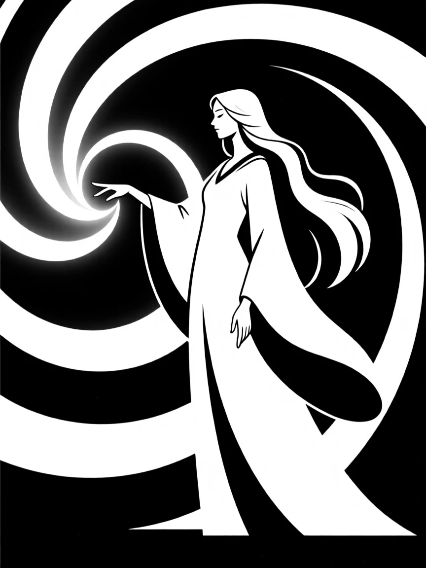 A sorceress summoning a swirl of magical light.