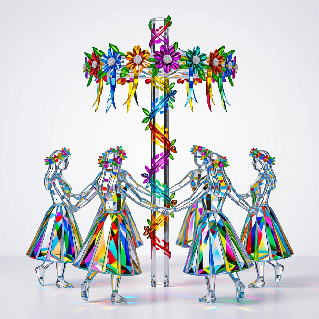 A traditional Nordic Midsummer celebration with a flower-crowned maypole dance.