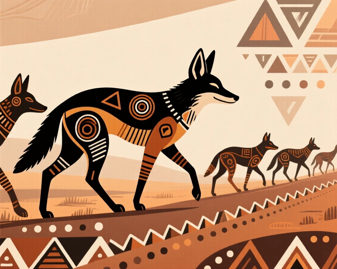 A black-backed jackal moving in a slow migration line.