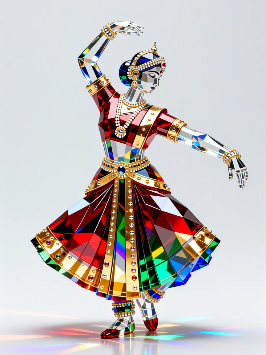 A vibrant Indian classical dancer in ornate costume mid-expressive pose.