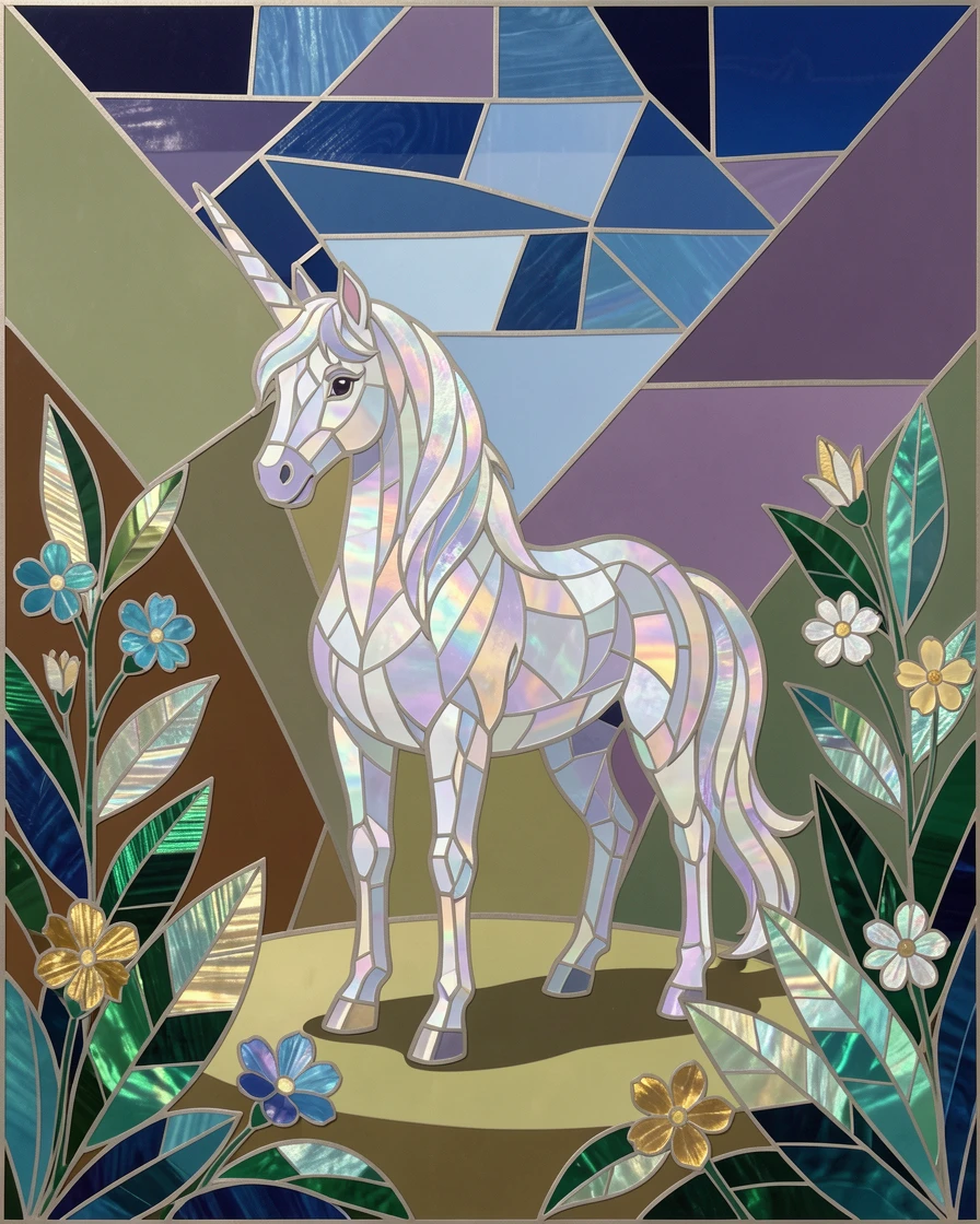 A graceful unicorn standing in an enchanted glowing forest clearing.