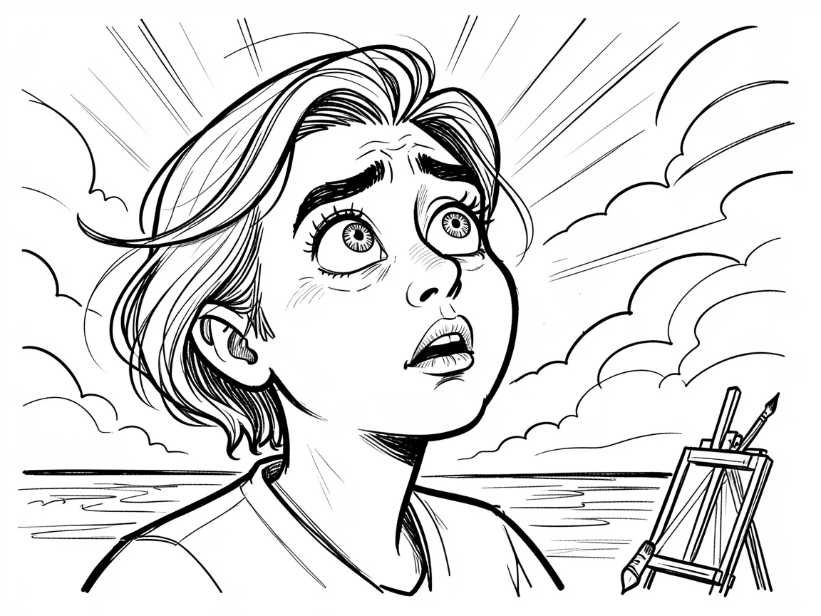 [Inspirational & Emotional Scenes] Touching, uplifting scene of an artist finding inspiration while overlooking a breathtaking sunset, evoking deep emotion