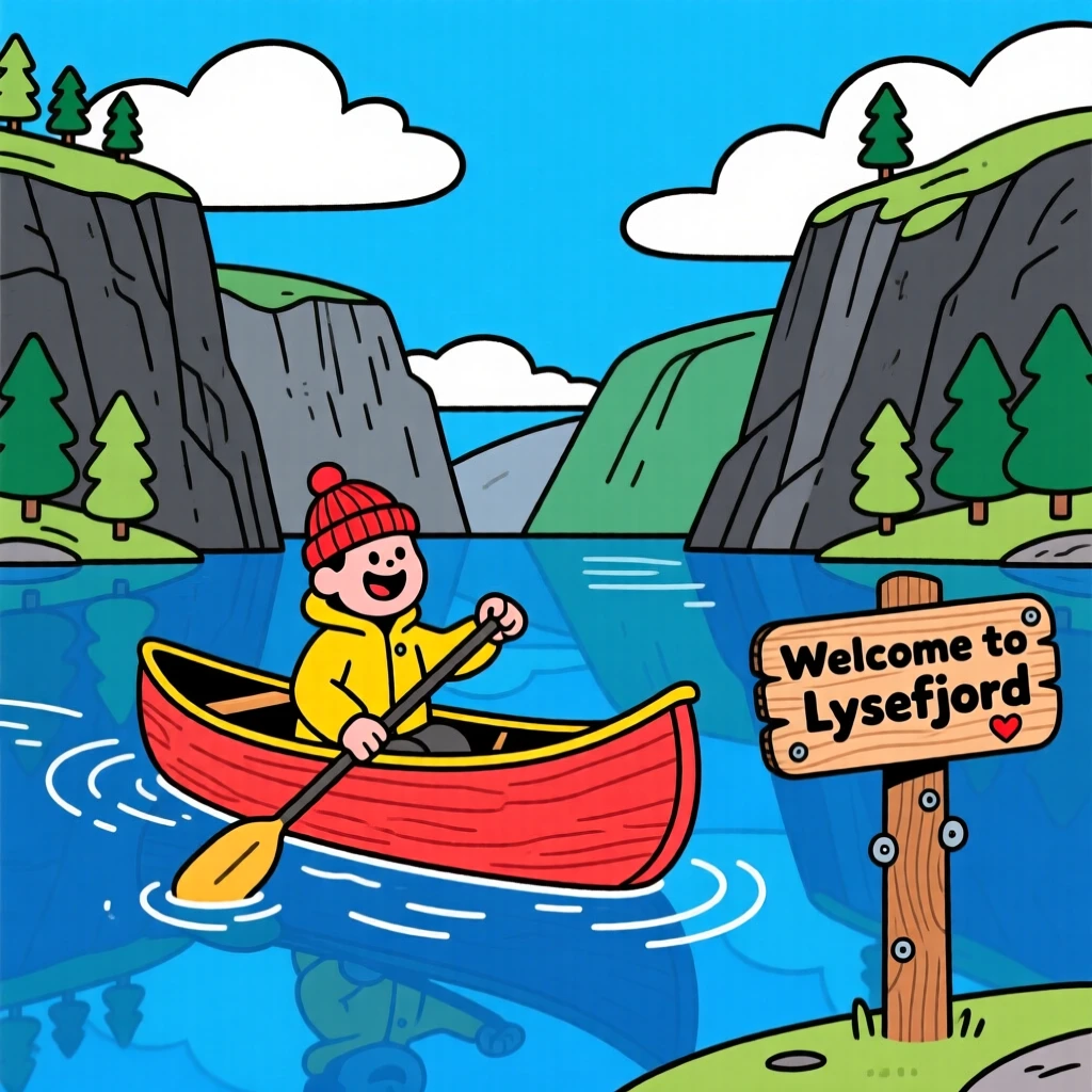A canoe gliding across the still waters of a fjord in Norway.