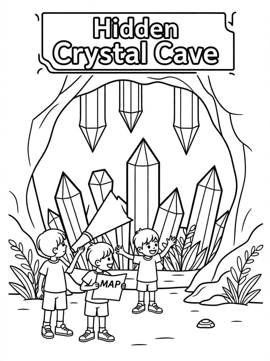 A team discovering a hidden cave filled with glowing crystals