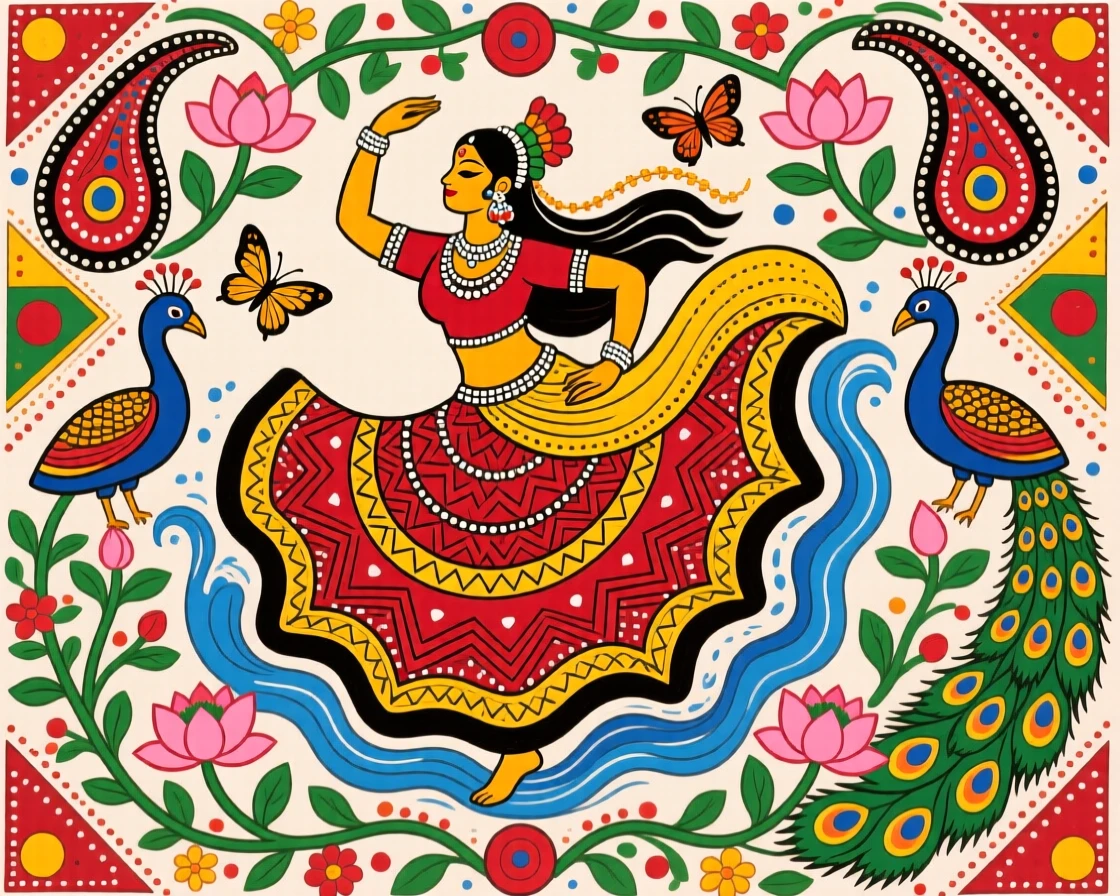 A dancer captured mid-motion, fabric flowing like water around her.