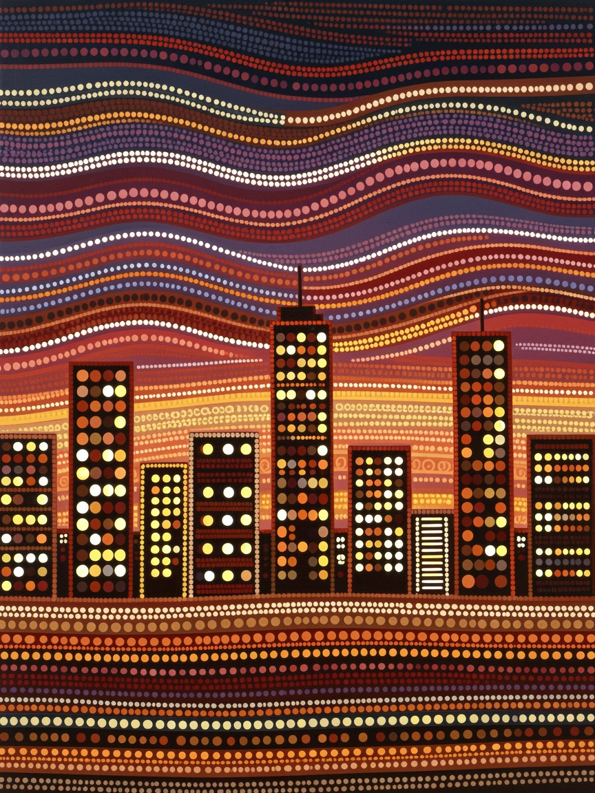 A city skyline glowing at twilight