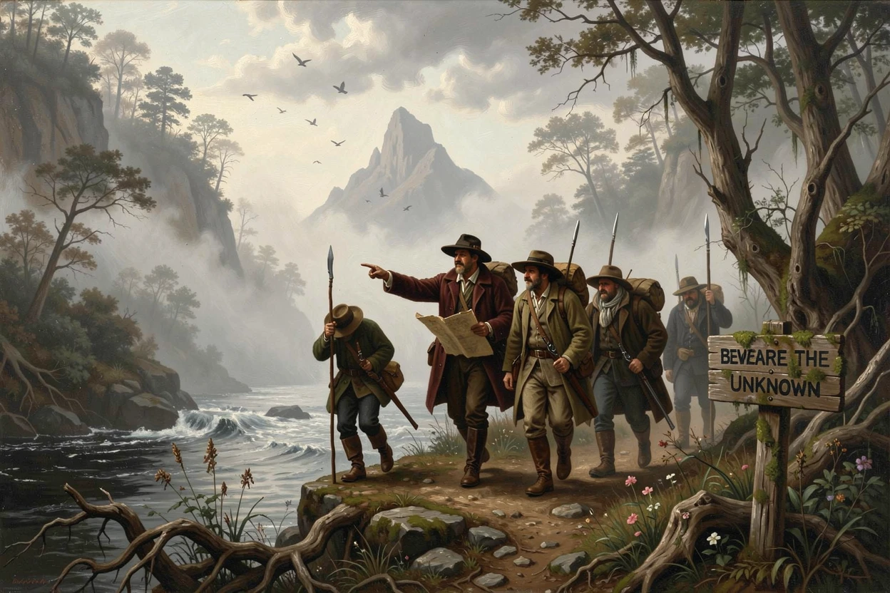 A team of adventurers charts a course through a mysterious fog-shrouded island after weeks of difficult travel.