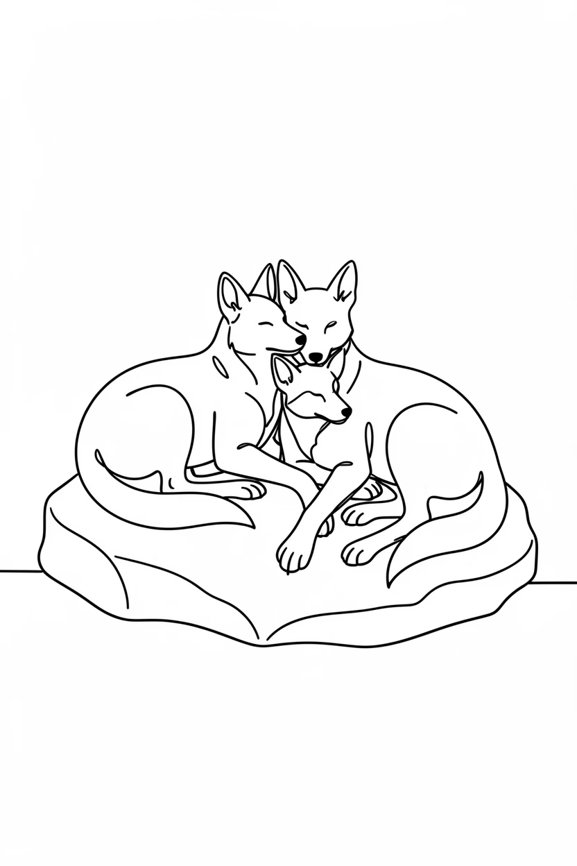 A pack of dingoes resting together on a sunbaked outback rock